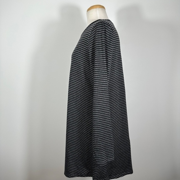 Eileen Fisher Gray Black Striped Long Sleeve Top Mini Dress Tencel Crew Neck M - Picture 3 of 8